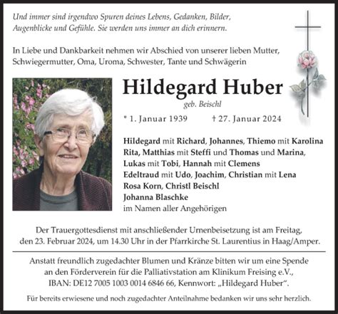 Traueranzeigen Von Hildegard Huber Trauer Merkur De