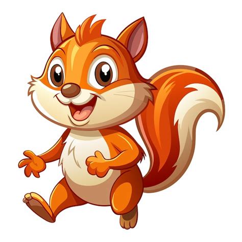 Cartoon Squirrel With Big Brown Eyes And A Bushy Tail Walking And