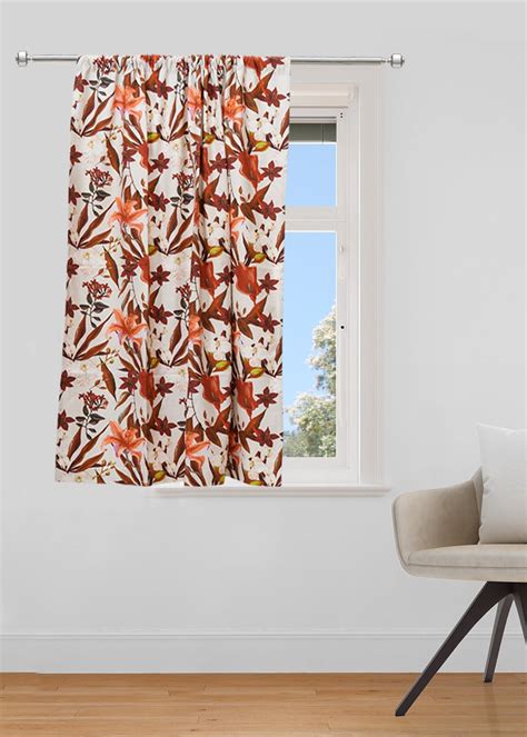 Get Orange Tropical Print White Window Curtain At 699 LBB Shop