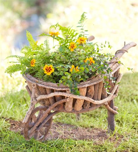 Handcrafted Wooden Wheelbarrow Planter Wind And Weather