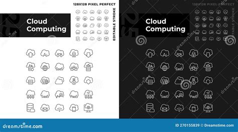 Cloud Computing Pixel Perfect Linear Icons Set For Dark Light Mode