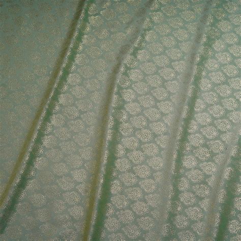 Sage Green Velvet Fabric With Gold Foil Motifs – Fabnic