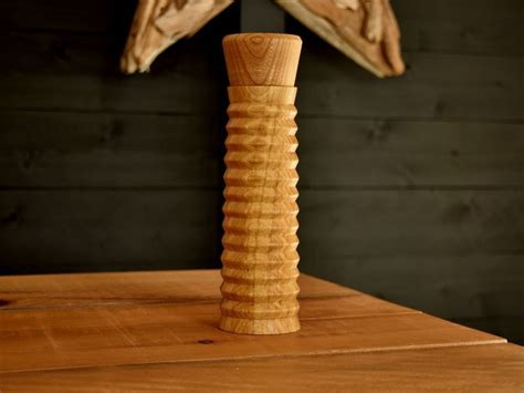 Carved Wooden Pepper Mill Made From American Elm Pepper Grinder