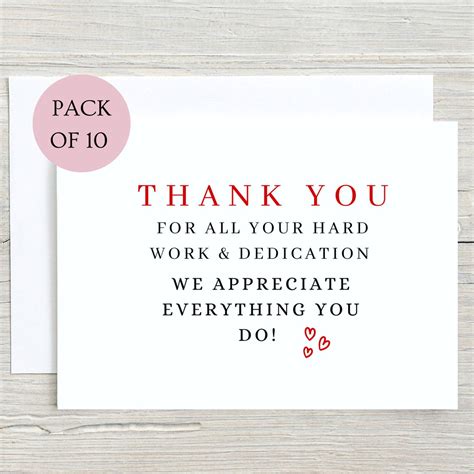 A6 Folded Thank You For Your Hard Work And Dedication We Appreciate