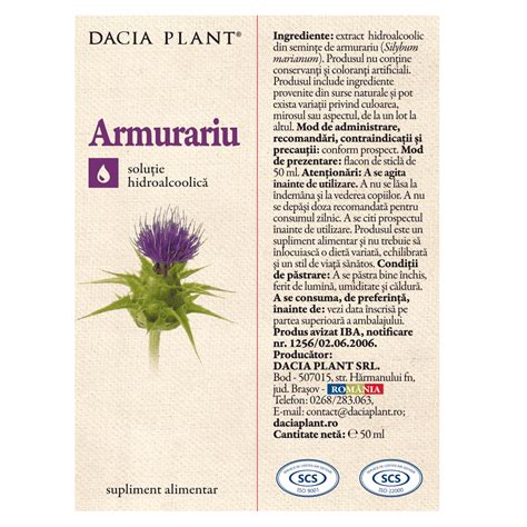 Tinctura De Armurariu 50 Ml Dacia Plant Farmacia Tei Online