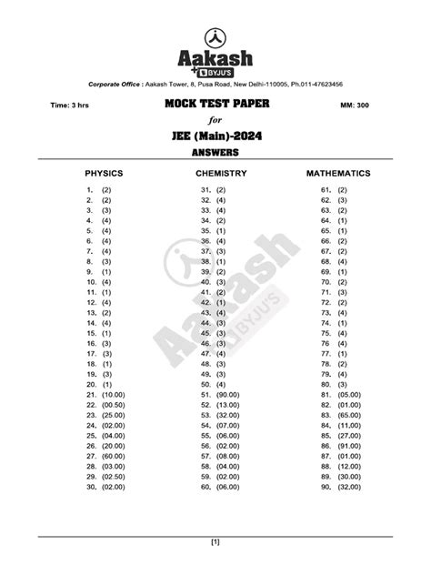 Jee Main 2024 Mock Test Paper Solutions Pdf