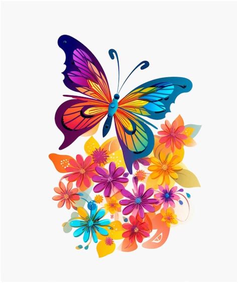 Premium Ai Image Brightly Colored Butterfly With Flowers On White