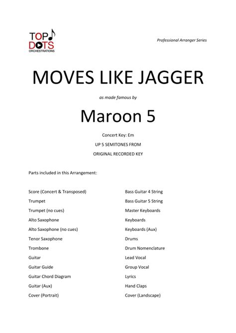 Moves Like Jagger Sheet Music Maroon 5 Featuring Christina Aguilera