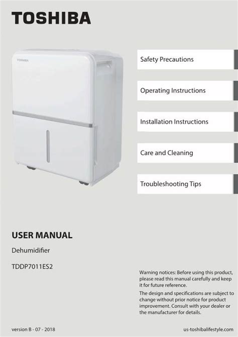 User Manual Dehumidifier Toshiba Dp70 DocsLib