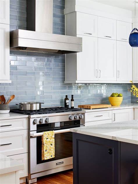 31 White Cabinets With Glass Tile Backsplash Glossy Glass Tile Blue Tile Backsplash