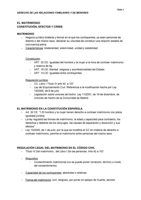 TEMA 3 Apuntes 3 DERECHO DE LAS RELACIONES FAMILIARES Y DE MENORES