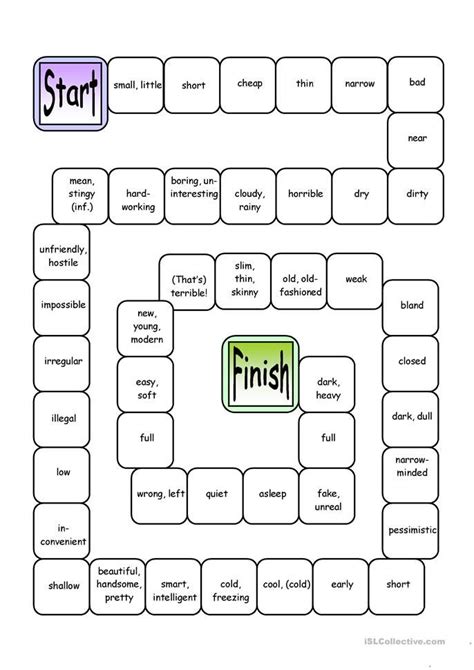 Board Game Opposites Attract Adjectives English Esl Worksheets