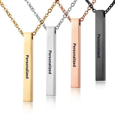 Gold Silver Custom Personalized Vertical Blank Bar Necklace Engraved