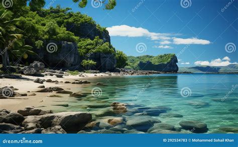 Tropical Island With Beautiful Beach With Crystal Clear Water