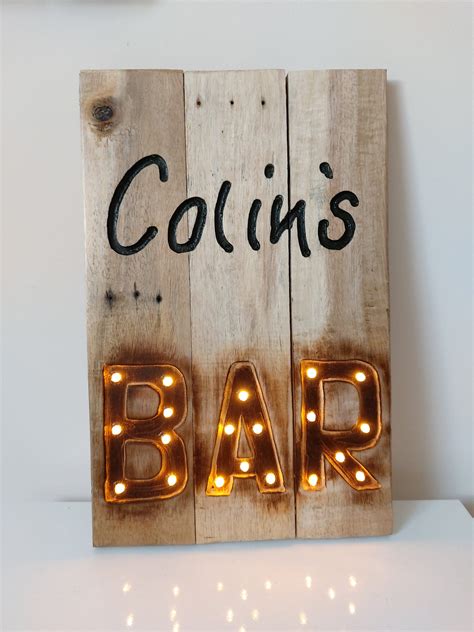 Personalised Bar Sign Light Up Pallet Wood Bar Sign Drinks Etsy Uk