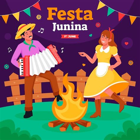 Ilustração plana para celebração de festas juninas brasileiras Vetor