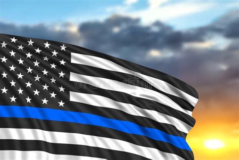 Thin Blue Line American Flag With Police Blue Line Stock Image Image