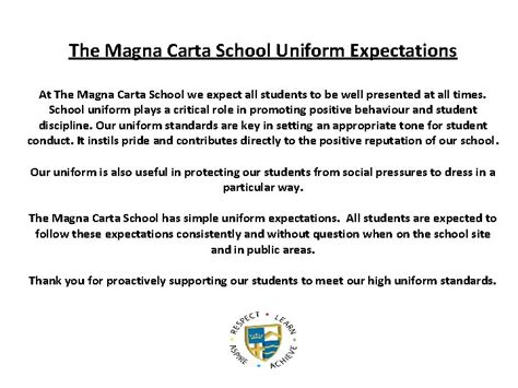 The Magna Carta School Uniform Expectations At The