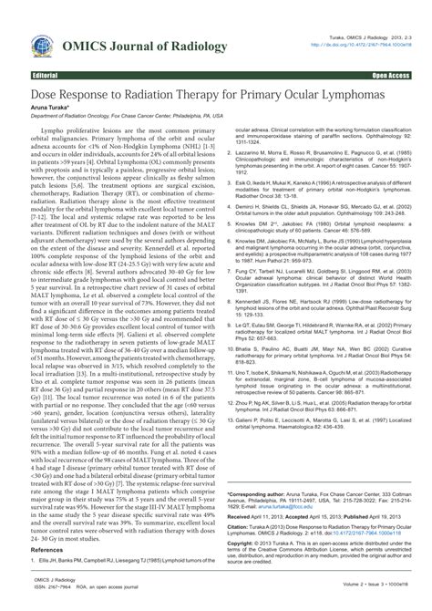 Pdf Dose Response To Radiation Therapy For Primary Ocular Lymphomas