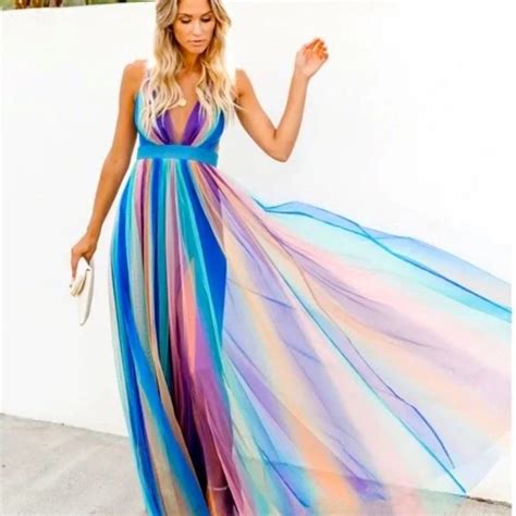 Luxxel Rainbow Maxi Dresses For Women Mercari