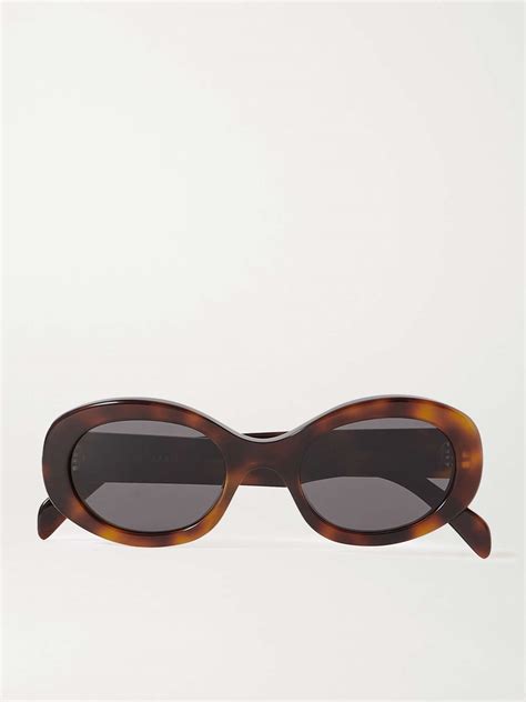 Celine Eyewear Triomphe Oval Frame Tortoiseshell Acetate Sunglasses