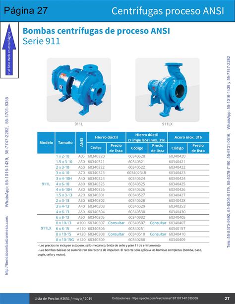 Calaméo 19 027 Página CATÁLOGO LISTA DE PRECIOS MANN PUMPS BARNES