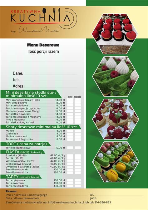 Menu Cukiernia Kreatywna Kuchnia Catering Okoliczno Ciowy Catering