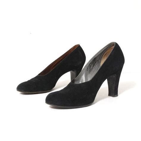 50s Black Suede High Heels Size 8