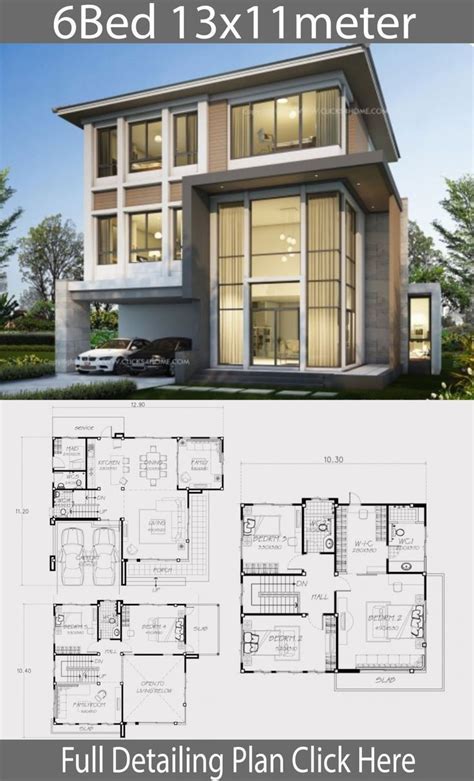 Two Story House Plan With Floor Plans And Measurements For Each Room In