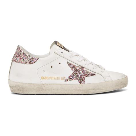 Golden Goose Ssense Exclusive White Glitter Superstar Sneakers In Pink