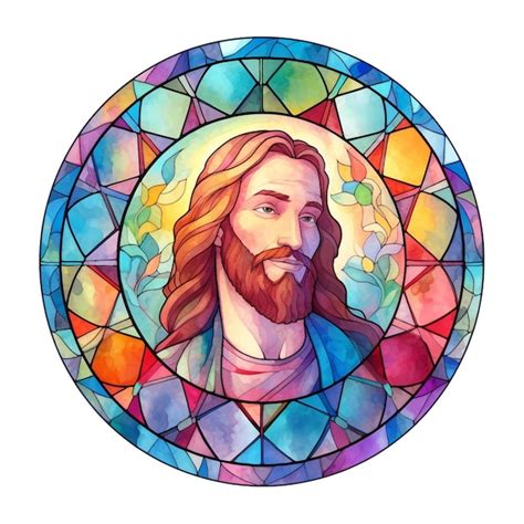 Uma Pintura Em Aquarela De Jesus Em Um Vitral Foto Premium