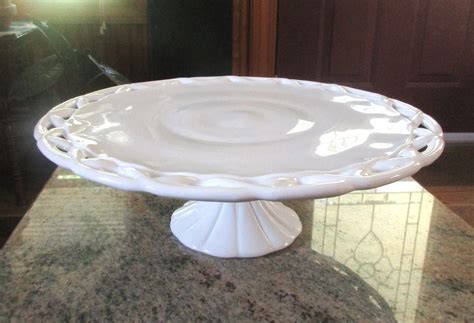 Vintage Large White Milk Glass Open Lace Pedestal Cake Plate Stand Antique Price Guide