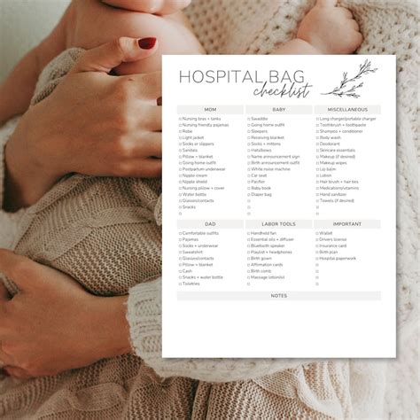 Hospital Bag Checklist Printable Hospital Bag Packing List Template