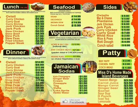 Carta De Cauldron Jamaican Restaurant Temple Terrace