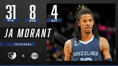 Ja Morant Shows Out With Pts In Grizzlies Preseason W Vs Pistons