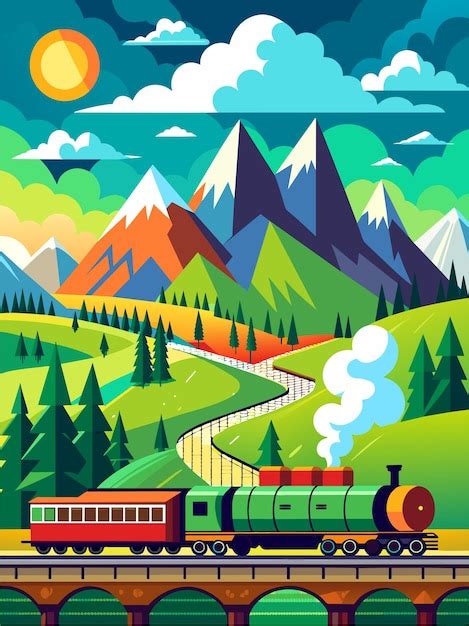 Un Tren Que Atraviesa Un Paisaje Monta Oso Vector Premium Generado Con Ia