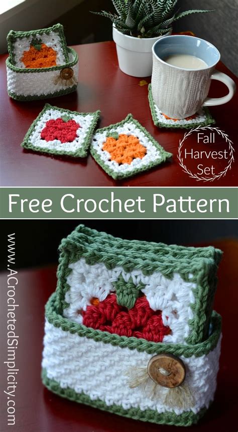 Fall Harvest Crochet Coasters DIY Coaster Set With Free Pattern