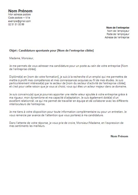 Lettre De Motivation Candidature Spontan E Lettre De Motivation Modele