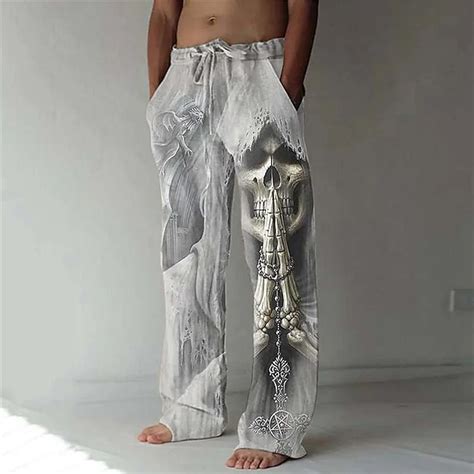 Mens Trousers Summer Pants Beach Pants Drawstring Elastic Waist 3d