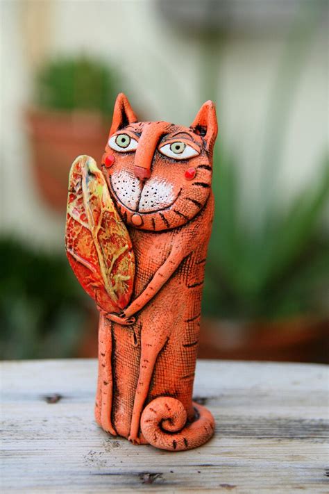 Whimsical Cat Figurine Pottery Cat Miniature Cat Lovers Etsy