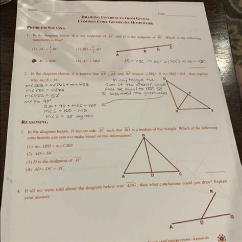 Drawing Inferences From Givens Common Core Geometry Homework 3 And