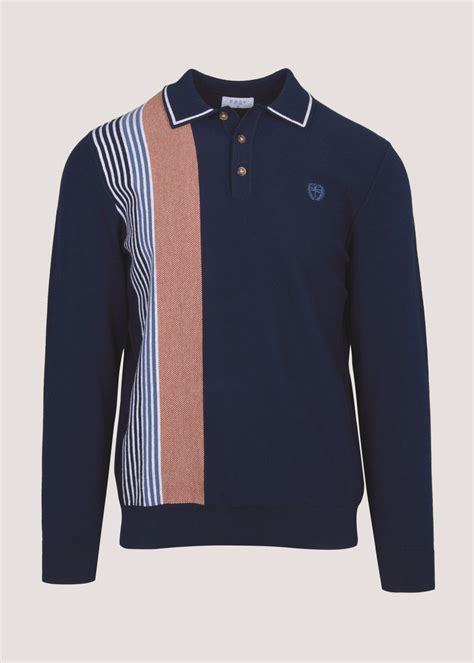 Navy Stripe Long Sleeve Polo Shirt Matalan