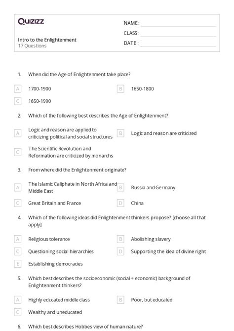 The Enlightenment Worksheets For Th Grade On Quizizz Free