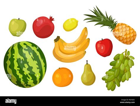 Las frutas Banana sandía manzana pera uvas Imagen Vector de stock