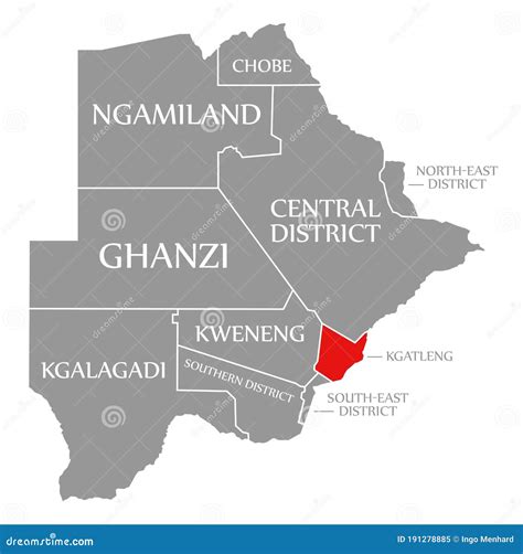 Kgatleng Red Highlighted In Map Of Botswana Stock Illustration