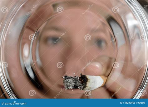 Smoker Stubbing Put Out Cigarette In Ashtray Stock Image Image Of