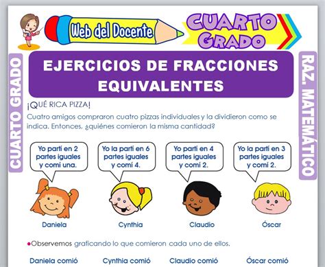 Ficha De Ejercicios De Fracciones Equivalentes Para Cuarto Grado De