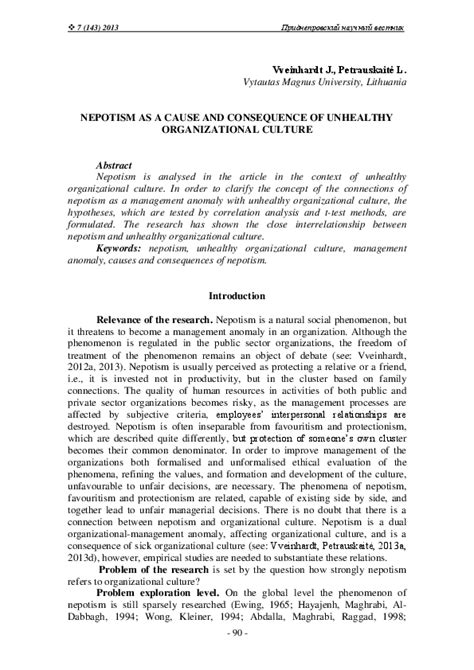 (PDF) Nepotism as a cause and consequence of unhealthy organizational culture