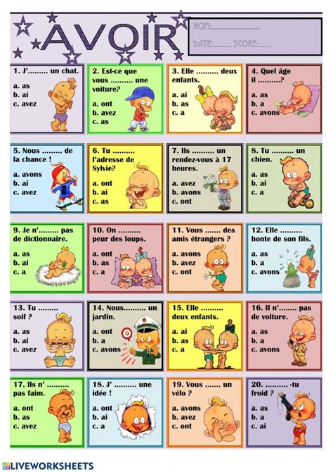 Verbe Avoir Interactive Worksheet French Verbs French Grammar