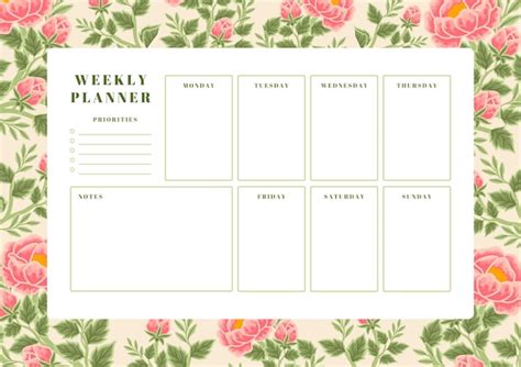 Premium Vector Vintage Summer Spring Peony Flower Weekly Planner